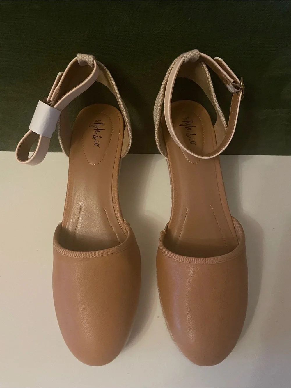 Style & Co. Women's Tan Ankle-Strap Wedge Heels with Braided Detail